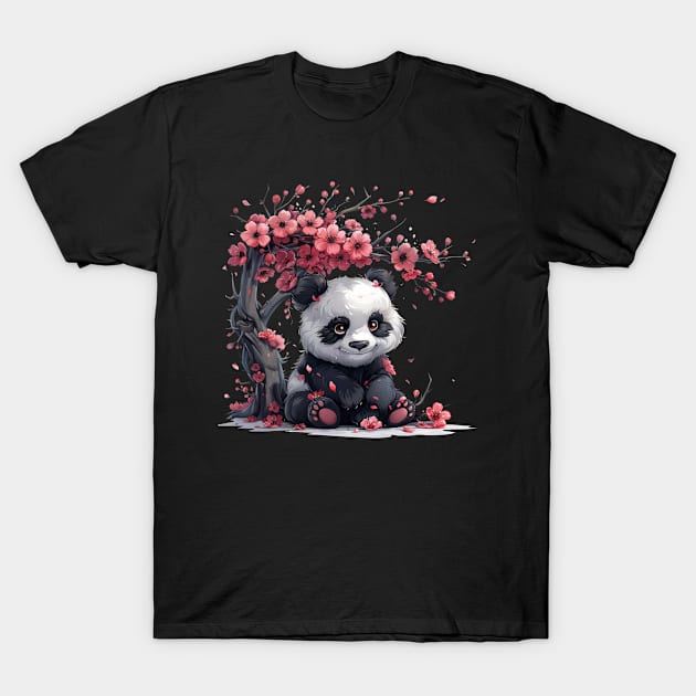 Panda Under Japanese Sakura Tree - Panda Bear Japanese T-Shirt by Anassein.os